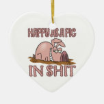 happy as a pig in shit funny cartoon christmas tree ornament