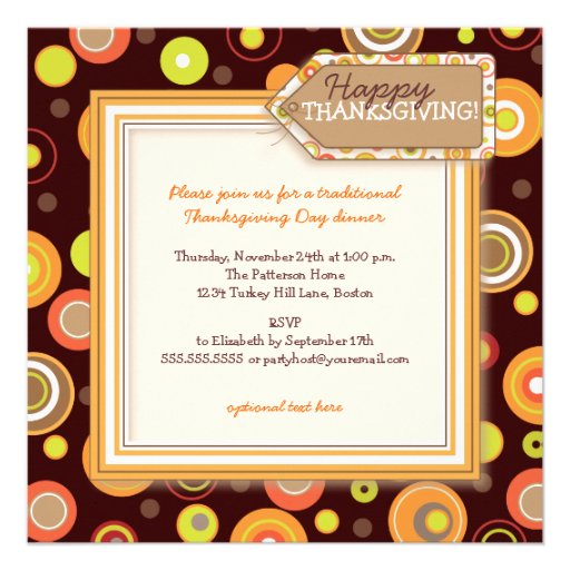Happy Autumn Dots Retro Thanksgiving Dinner Personalized Announcements (front side)