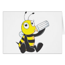 Happy Baby Bee Drinking Milk Greeting Cards
