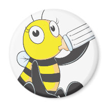 Happy Baby Bee Drinking Milk Fridge Magnet