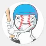 Happy Baseball Player Round Stickers