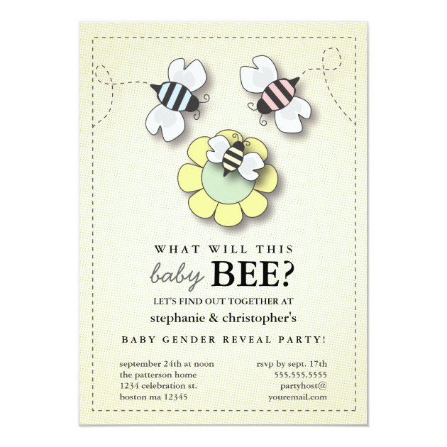 Happy Bee Family Couples Baby Gender Reveal Party Card (front side)