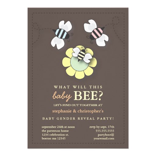 Happy Bee Family Couples Baby Gender Reveal Party Invitation
