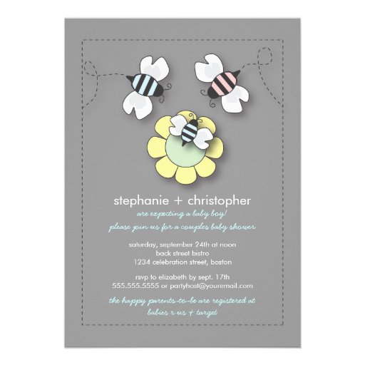 Happy Bee Family Couples Baby Shower for Boy Custom Announcements