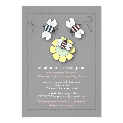 Happy Bee Family Couples Baby Shower for Girl Personalized Invitation