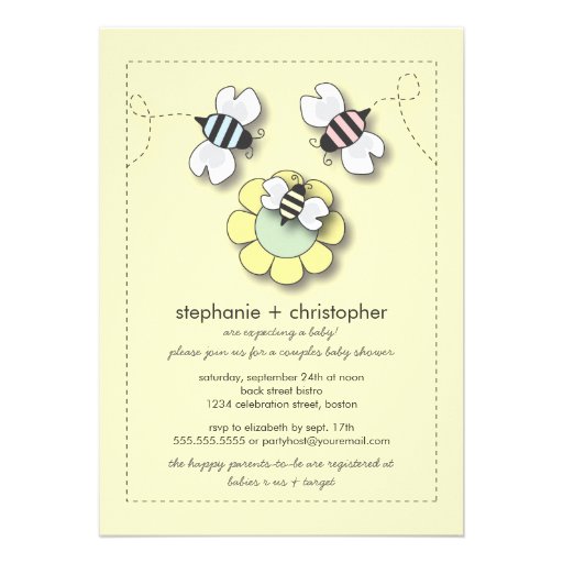 Happy Bee Family Couples Neutral Baby Shower Announcements