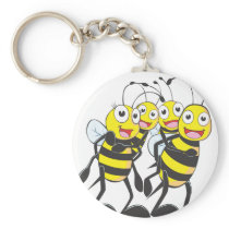 Happy Bee Family Having Fun Together Key Chains
