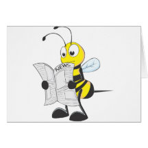 Happy Bee Reading Newspaper Greeting Cards