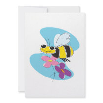 happy bee with pastel flowers invite