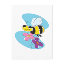 happy bee with pastel flowers post card