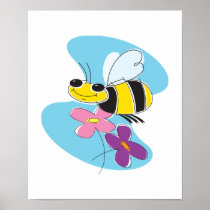 happy bee with pastel flowers print