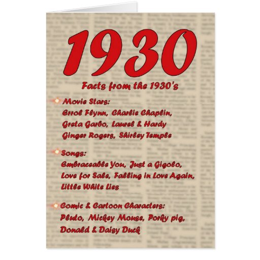Happy Birthday 1930 Year of Birth 30&rsquo;s 30s thirtie Card | Zazzle