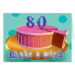 Happy Birthday 80 Pink Cake stripes Birthday Card