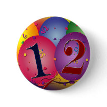 Happy Birthday balloons - 12th birthday Button