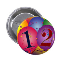 Happy Birthday balloons - 12th birthday Button