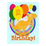 Happy Birthday Balloons 2 Orange T-Rex Postcard