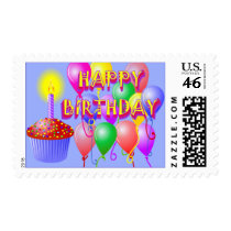 Happy Birthday Balloons and Cupcake Stamp