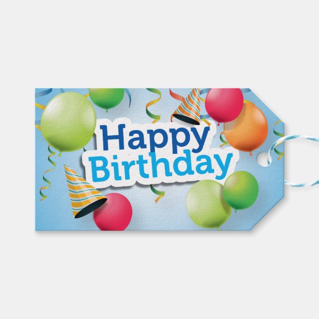 Happy Birthday Balloons and Hats Pack Of Gift Tags