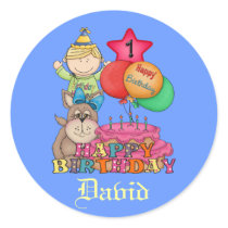 Happy Birthday Balloons Boy 1 Year Old Round Stickers