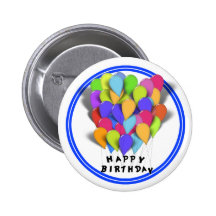 Happy Birthday Balloons for Boy (Blue Trim) Pinback Button