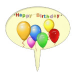 Happy Birthday Banner With Balloons Oval Cake Picks