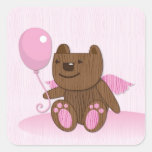 Happy Birthday Bear plain Square Stickers