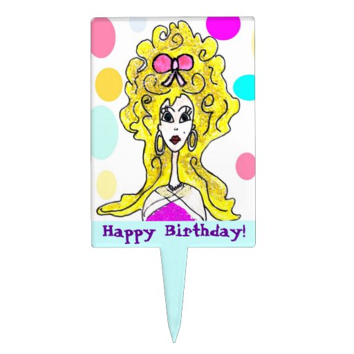 Happy Birthday Big Hair Cake Pick