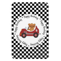 Happy Birthday Black and White Racing Bear Magnet
