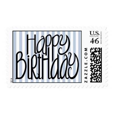 Happy Birthday Blue Stripes Stamp