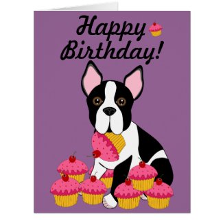 Happy Birthday! Boston Terrier Cupcakes Card