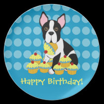 Happy Birthday Boston Terrier Cupcakes Plate