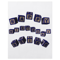Happy Birthday Brian toy blocks in blue. Flyers