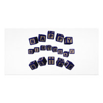Happy Birthday Brian toy blocks in blue. photo cards