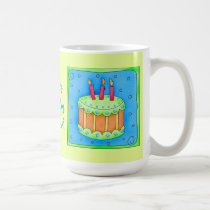 Happy Birthday Cake Blue and Lime Green Mug mugs