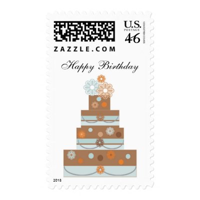 HAPPY BIRTHDAY CAKE MULTI COLOR POSTAGE STAMP by WEDDINGCAKES