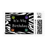Happy Birthday Cake Zebra Print Stamps
