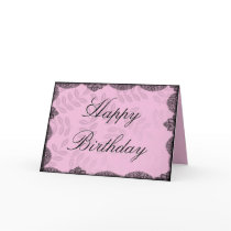 Happy Birthday Card - Pink Vintage Lace