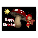 Happy Birthday Card Red Fairy mushroom with sun