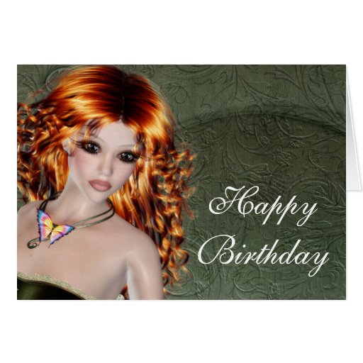 Happy Birthday Card Redhead Fantasy Woman 1 Zazzle 