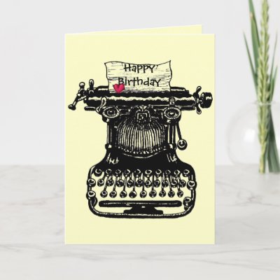 Happy birthday card vintage typewriter drawing