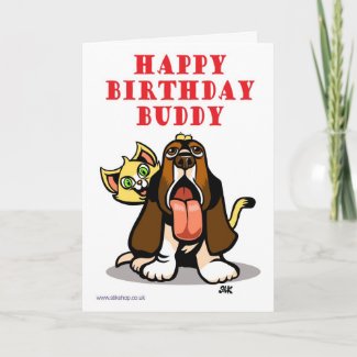 Happy Birthday Cartoon Cat and Dog... - Customized card