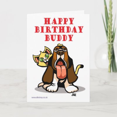 Happy Birthday Cartoon Cat and Dog - Customized Cards by StiKtoonz
