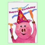 Happy Birthday Celebration Pig Card cards
