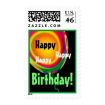 Happy Birthday Colorful Balloon V8 Postage Stamps