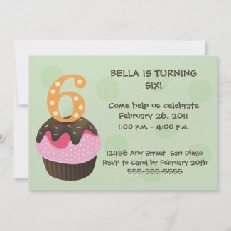 Happy Birthday Cupcake 6-green invitation