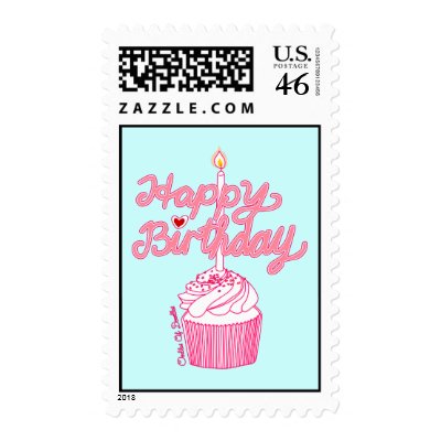 Happy Birthday Cupcake Doodle Art Postage by oodlesdoodles