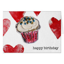 happy birthday, cupcake hearts card