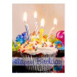 Happy Birthday Cupcake with Candles postcards