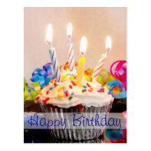 Happy Birthday Cupcake with Candles Post Card