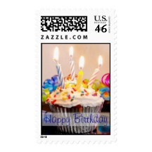 Happy Birthday Cupcake with Candles Postage